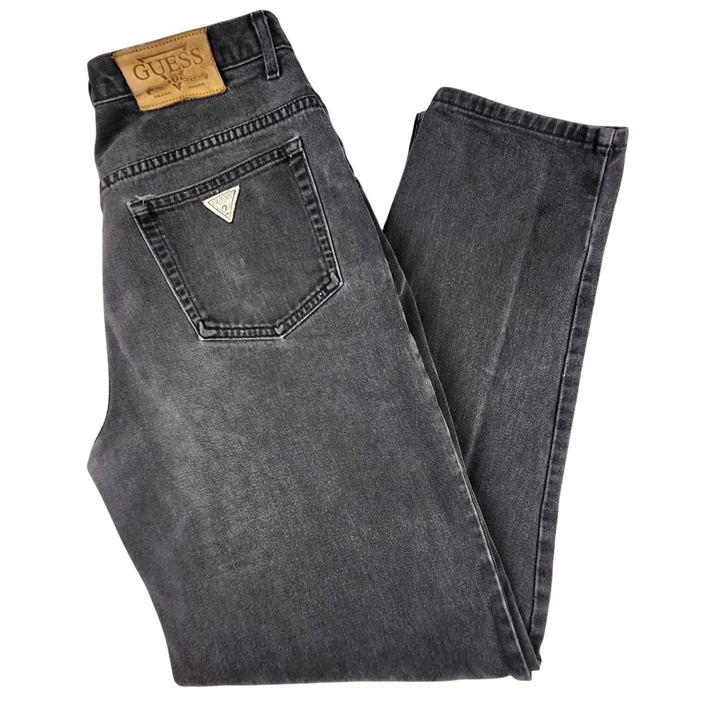 VTG Guess Jeans Mens 36 Faded Black Relaxed Tapered 2 Button Denim USA 90s 39075 - Picture 1 of 11